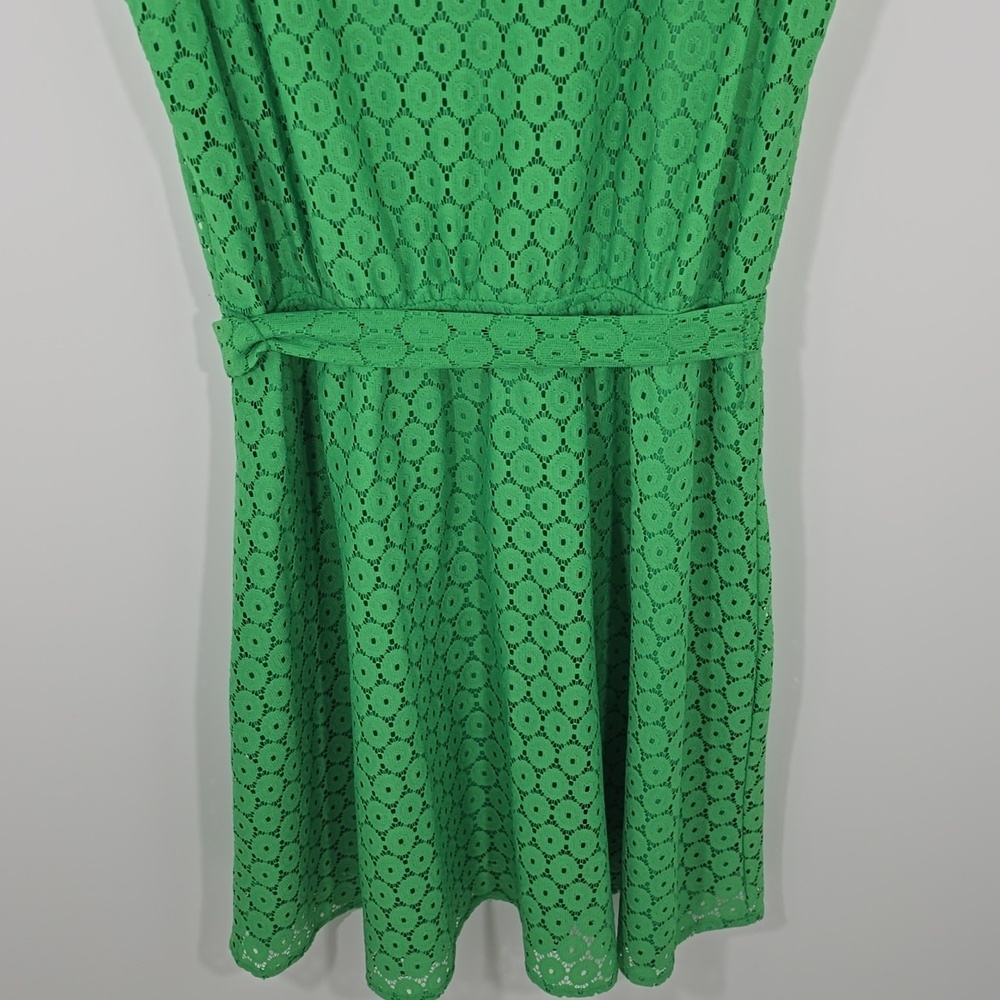 {Emma & Michele} Green Eyelet Sleeveless Lace Belted Dress - Size 12 - Picture 8 of 15